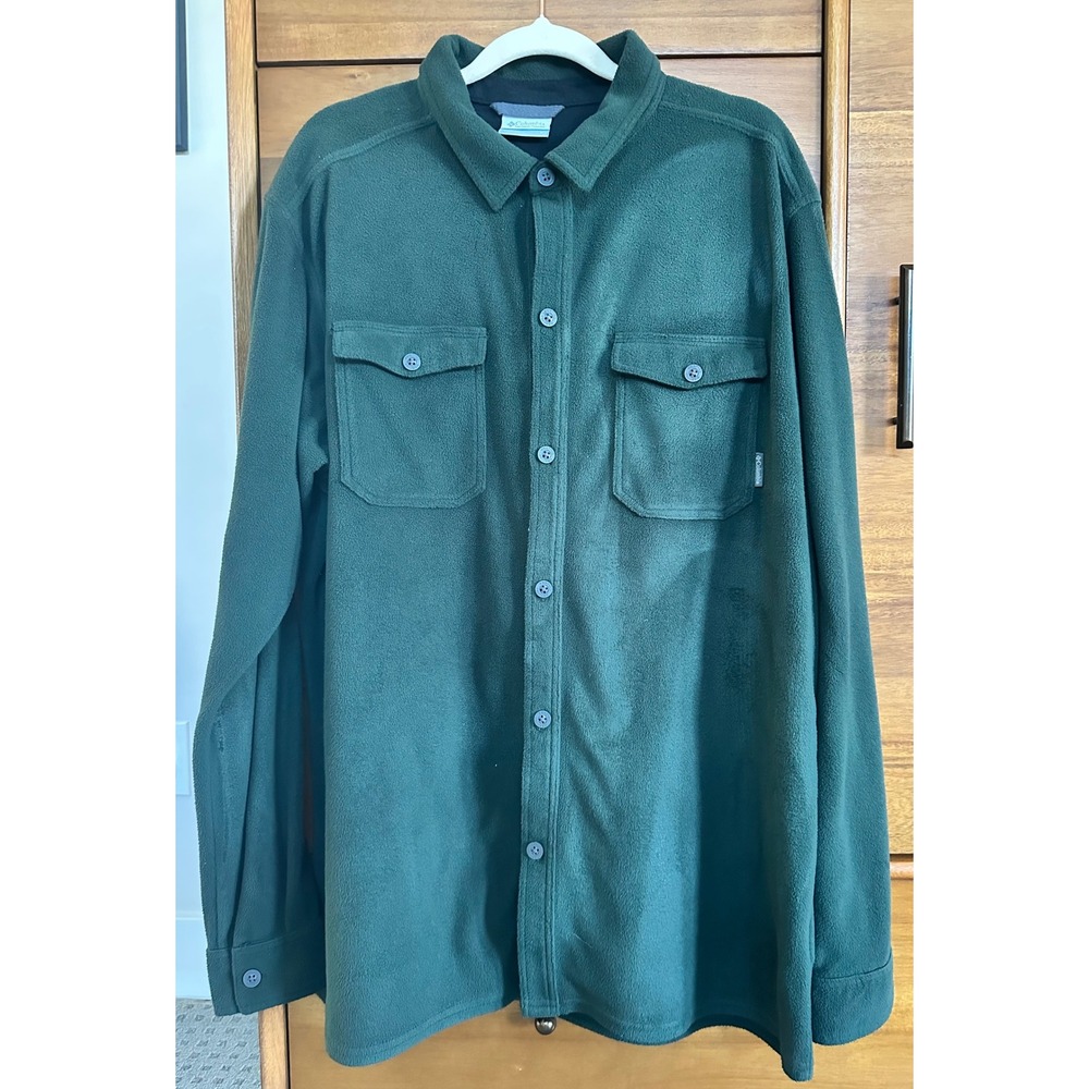Columbia Fleece Button Up Shirt Large Dark Green Excellent